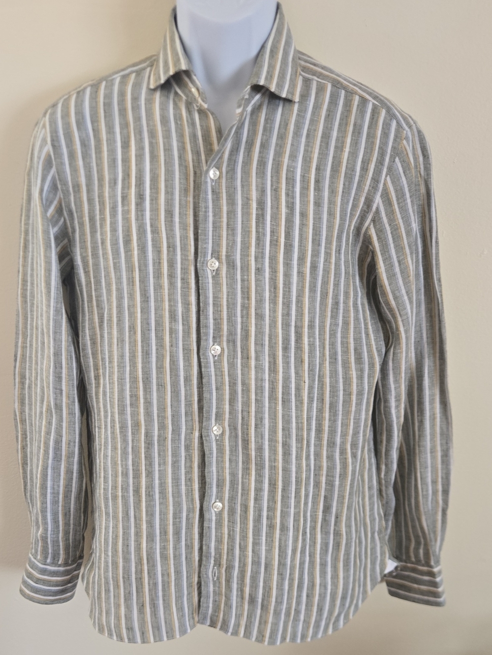 Barba Napoli 100% Linen Shirt Button-Down Shirt - Gray, White, Blue, Ochre.